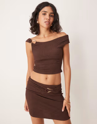 ASOS DESIGN co-ord texture one shoulder top with trim detail in chocolate | ASOS | ASOS (Global)