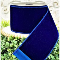 Farrisilk Midnight Blue Velvet Ribbon, Diamond Dust 4 Inch Christmas Ribbon | Etsy (US)
