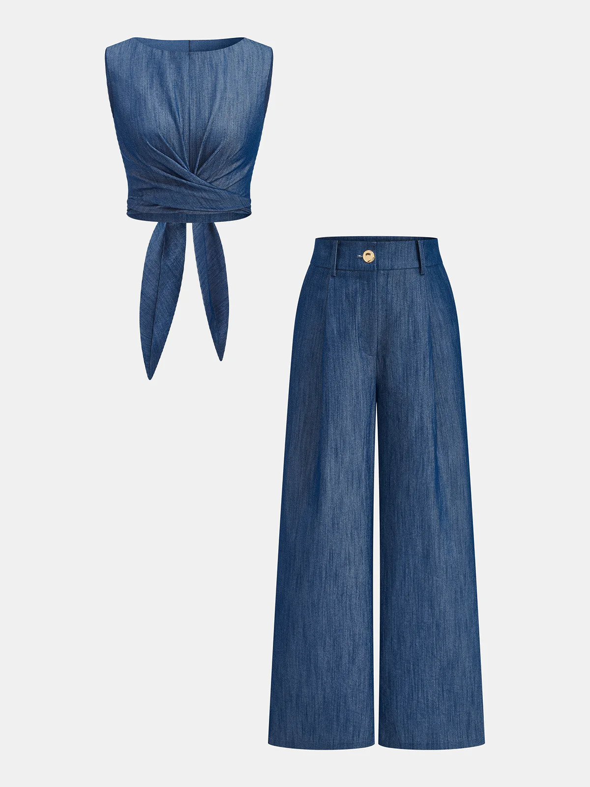 Cross-Tie Crop Top & Wide-Leg Pants Set | Commense