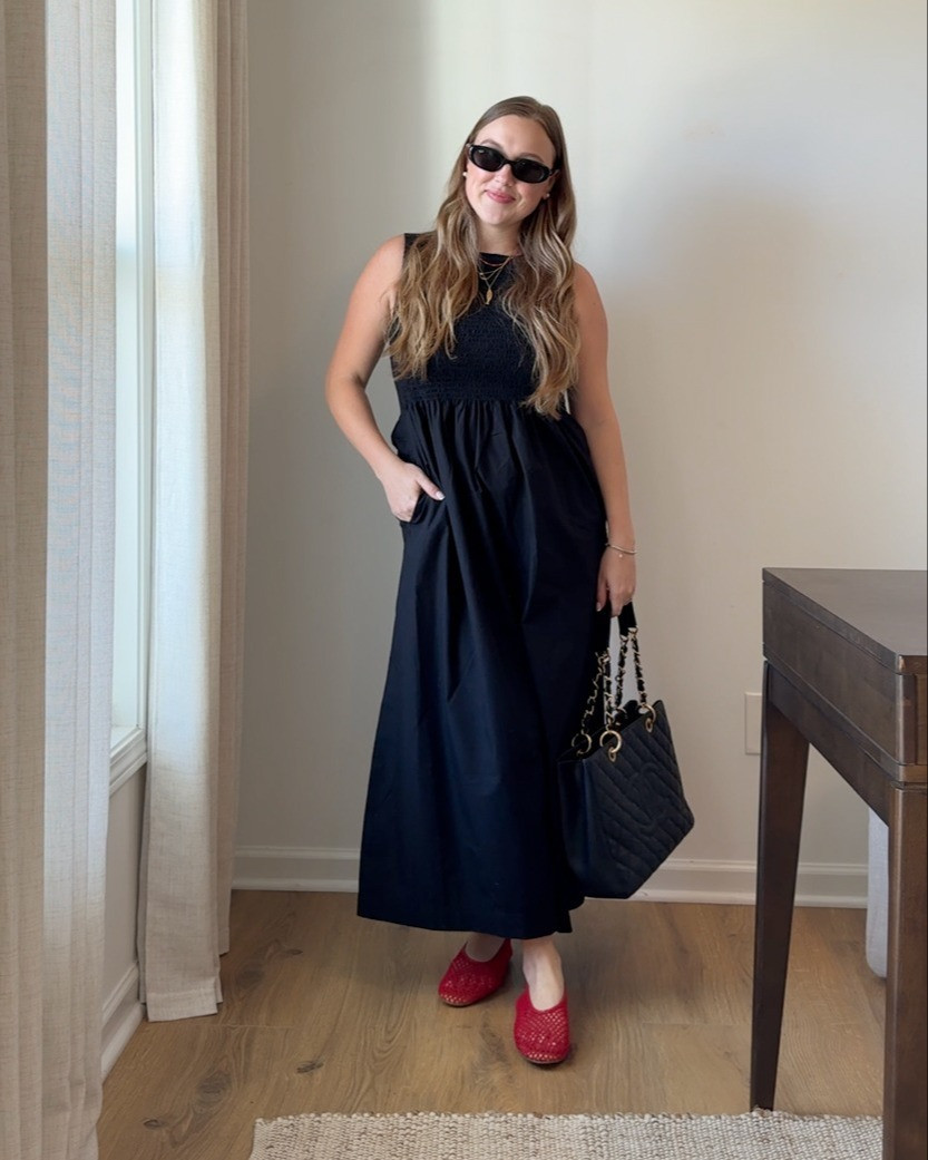 natural fiber quince haul! wearing a small in this cotton poplin black dress.  

 #LTKootd #LTKMidsize #LTKPetite