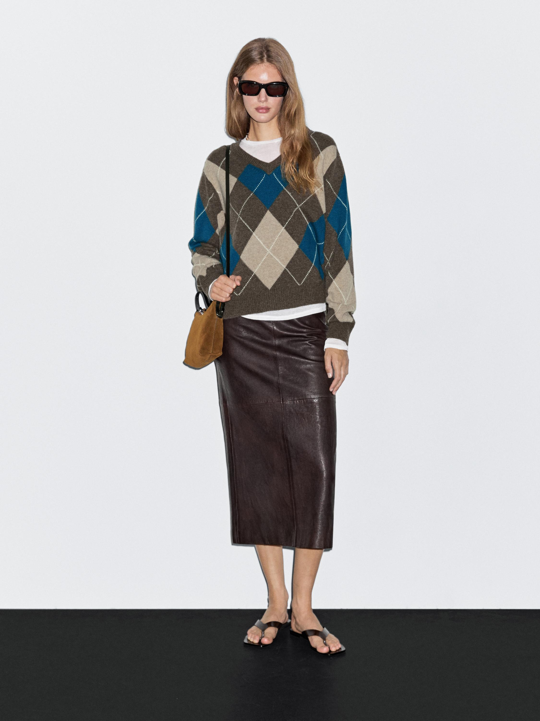 Wool blend argyle knit sweater · Dark Blue · Sweaters | Massimo Dutti | Massimo Dutti UK