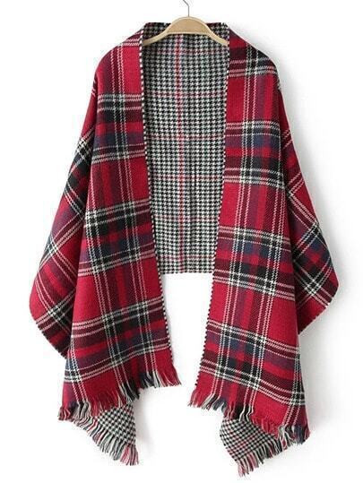 Red Plaid Tassel Scarve | SHEIN