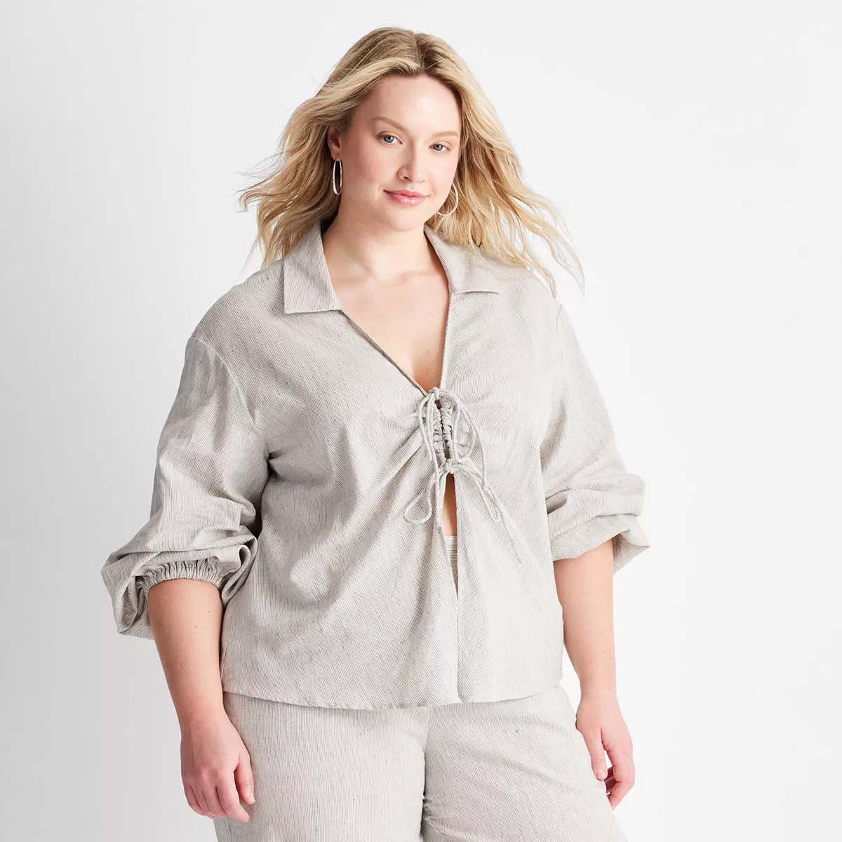 Women's Striped Long Sleeve Collared Tie-Front Top - Future Collective™ with Jenny K. Lopez Whi... | Target