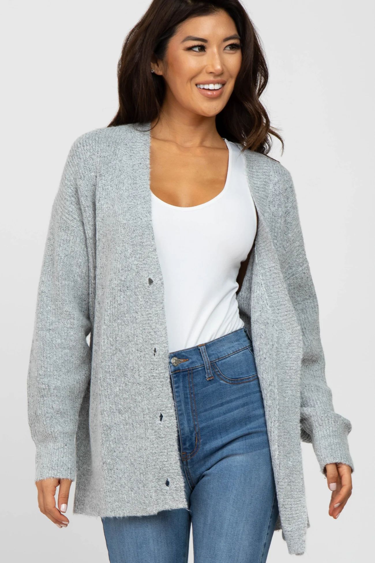 Heather Grey Brushed Button Front Cardigan | PinkBlush Maternity