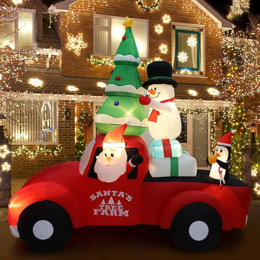 Lewondr Christmas Inflatables, 7.8FT Waterproof Light Up Red Truck Christmas Decor, Blow Up Chris... | Amazon (US)