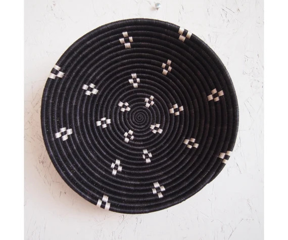 African Basket- Munazi // Rwanda Basket // Woven Basket // Sisal & Sweetgrass // Black, White | Etsy (US)