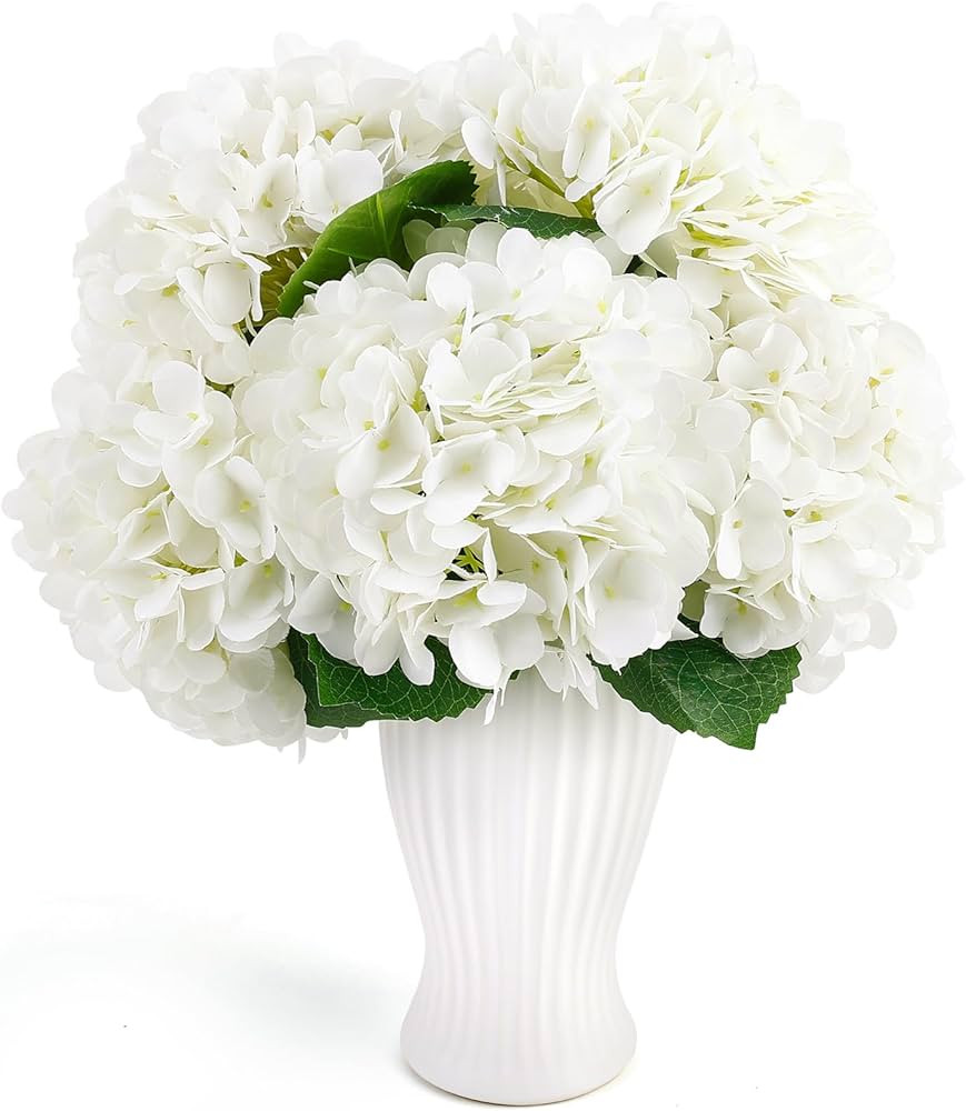 Auihiay Hydrangea Artificial Flowers, 5PCS White Flowers, Lifelike Faux Hydrangea Flowers Silk Ar... | Amazon (US)