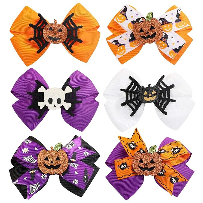 Amazon.com : Halloween Hair Bows for girls Ghost Bat Hat Devil Horn Spider Web Shape Hair Clips H... | Amazon (US)
