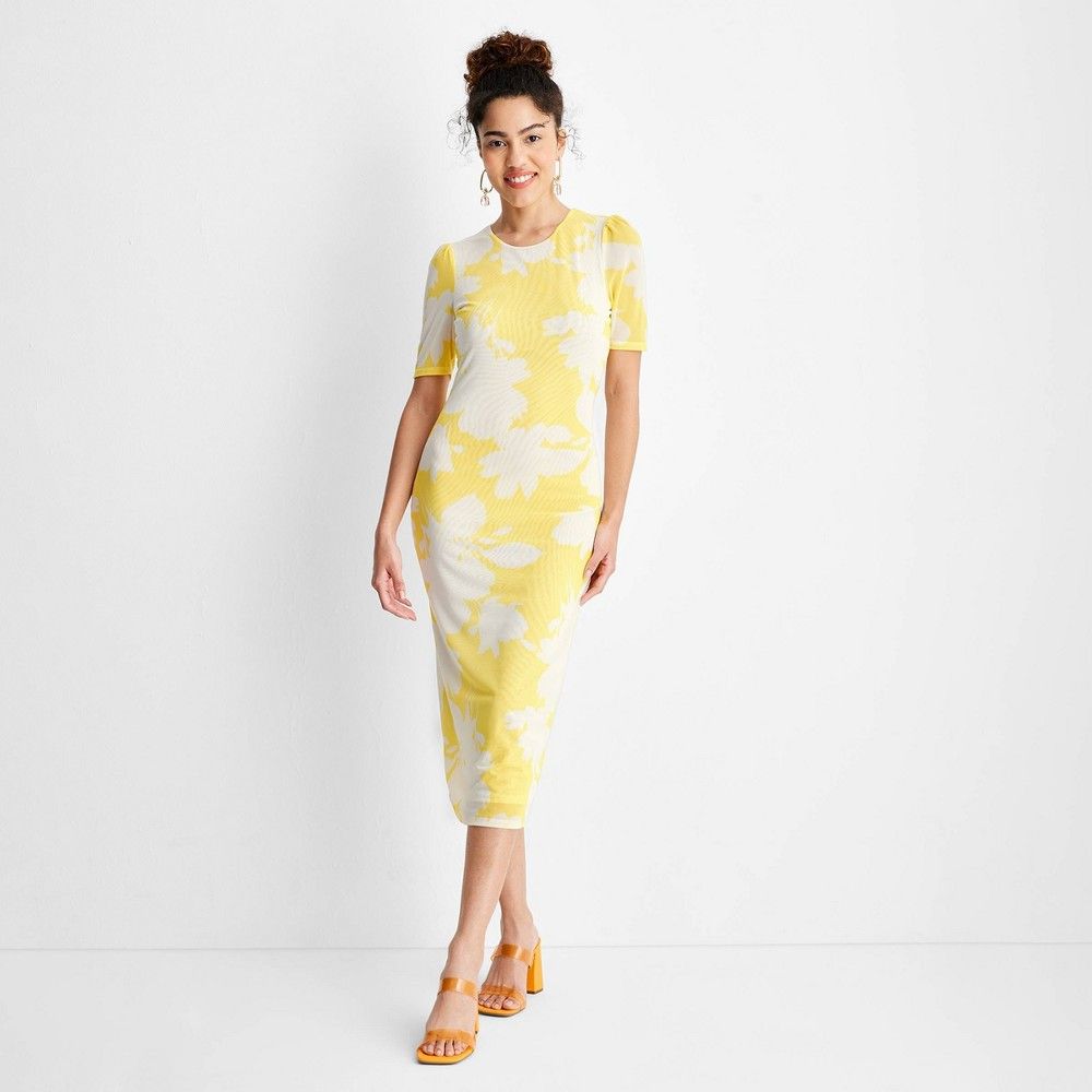 Women's Floral Print Elbow Sleeve Mesh Dress - Future Collective with Gabriella Karefa-Johnson Yello | Target