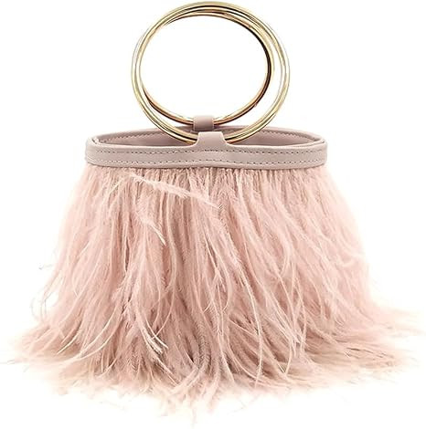 Women Ostrich Fluffy Tote Bag Feather Purse Crossbody Bag Shoulder Bag Evening Clutch Bride Purse... | Amazon (US)