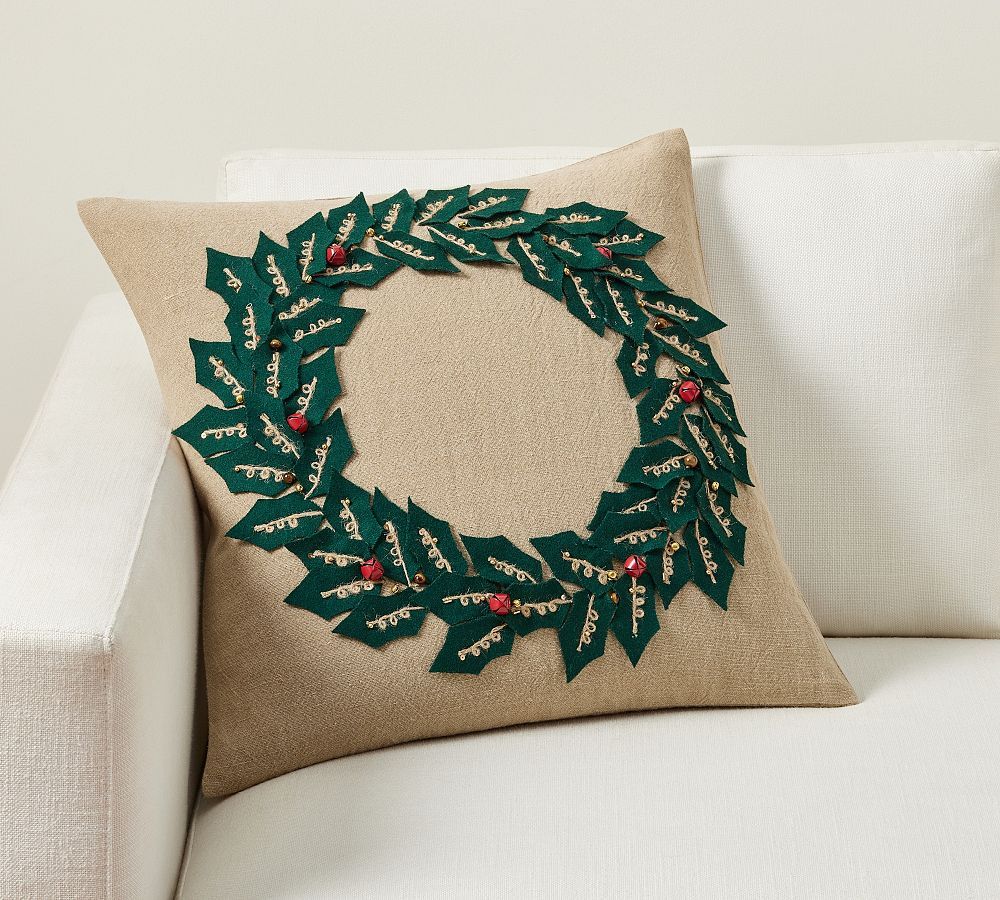 Embellished Wreath Pillow Cover | Pottery Barn (US)
