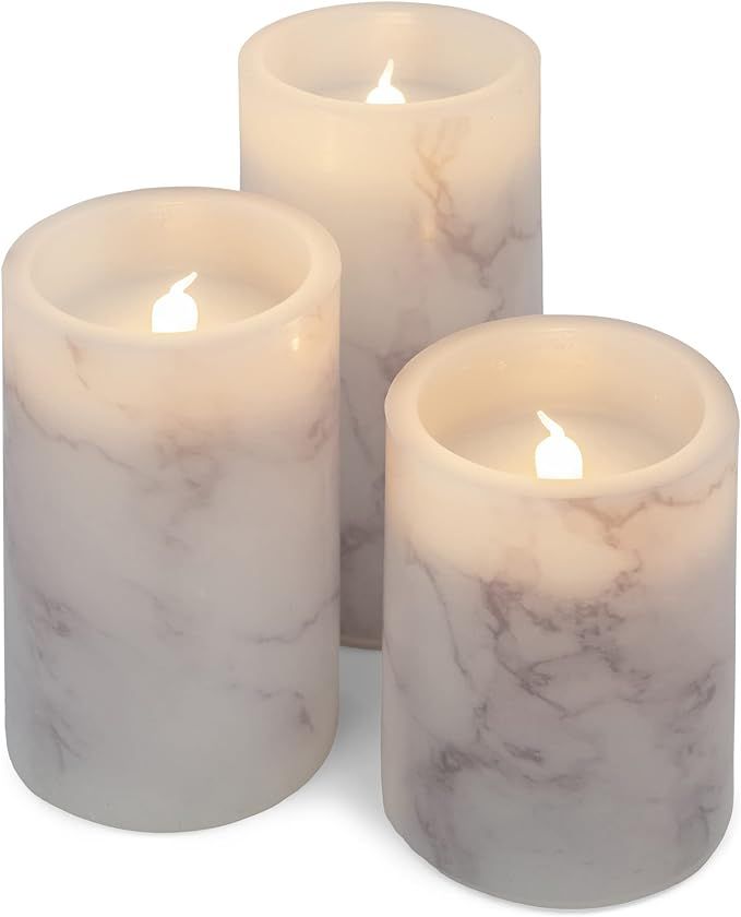 Elanze Designs Marbled White and Grey 6 inch Wax LED Flameless Pillar Candles Set of 3 | Amazon (US)