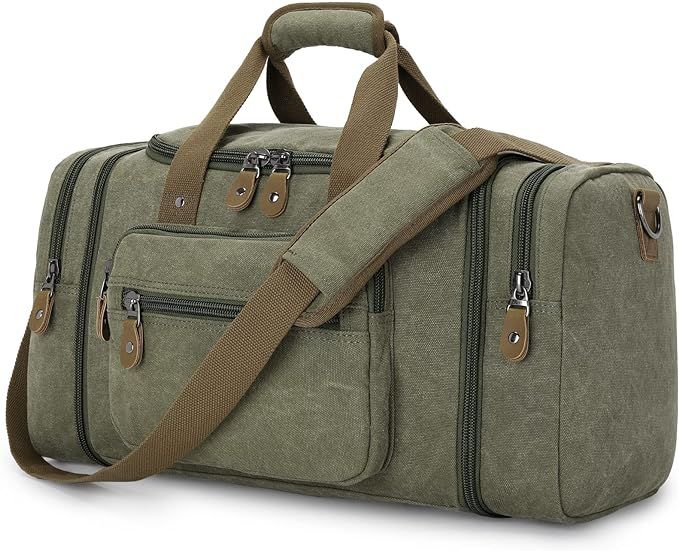 Gonex Canvas Duffle Bag for Travel 50L Duffel Overnight Weekender Bag (Army Green) | Amazon (US)