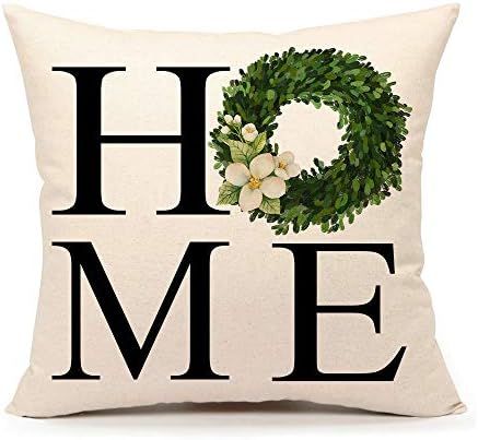 4TH Emotion Fall Boxwood Wreath Home Throw Pillow Cover Farmhouse Autumn Cushion Case for Sofa Co... | Amazon (US)
