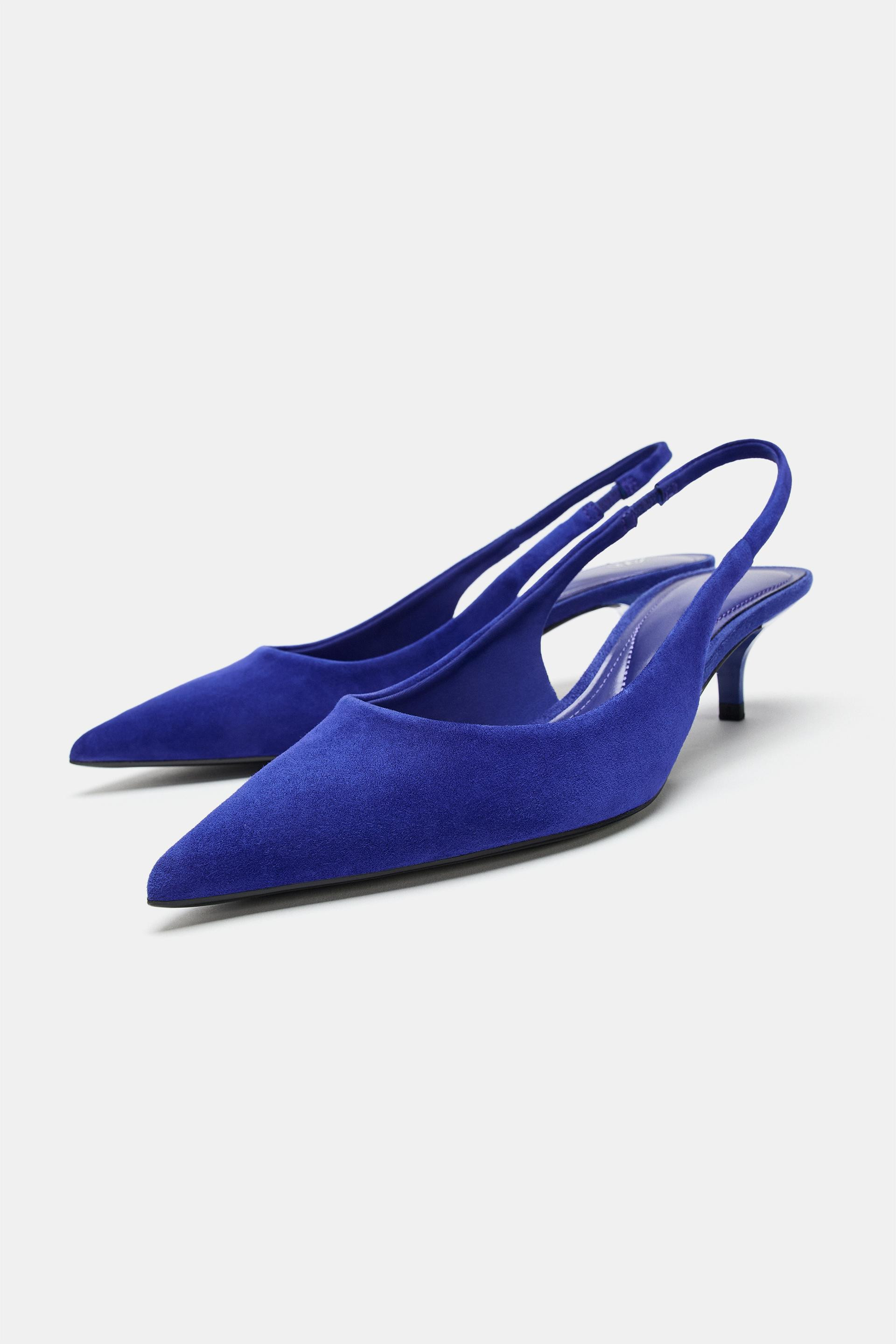 Zara - Suede Kitten Heels - Blue - 10 - Woman | Zara US