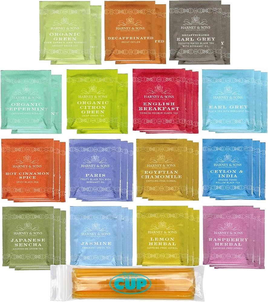 Harney & Sons Tea Bag Sampler 40 Ct with By The Cup Honey Sticks | Amazon (US)