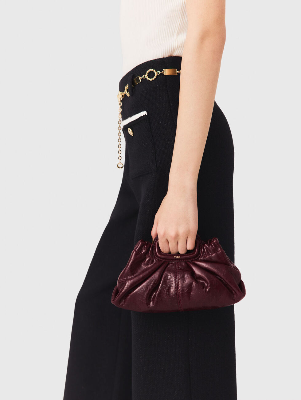 Milpli mini crackled leather clutch Red for Women | Maje | Maje EU