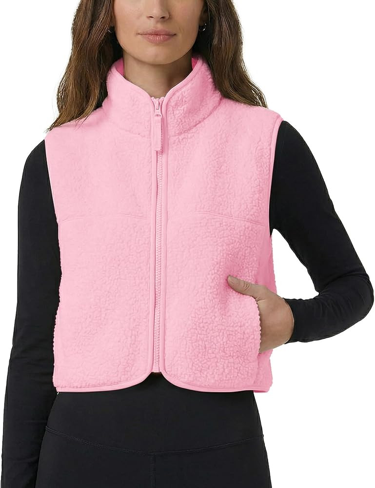 Cropped Fleece Vest Women Zip Up Stand Collar Warm Sherpa Vest Fall Cute Sleeveless Fleece Waistc... | Amazon (US)