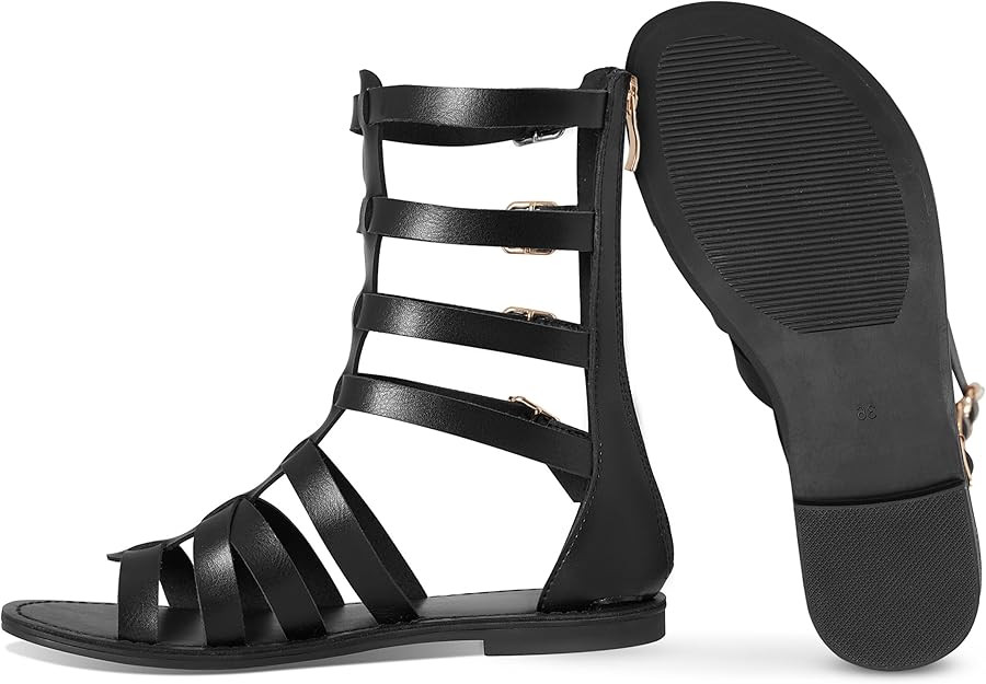 CELNEPHO Women's Gladiator Sandals Comfort Back Zip Strappy Open Toe Roman Summer Walking Shoes F... | Amazon (US)