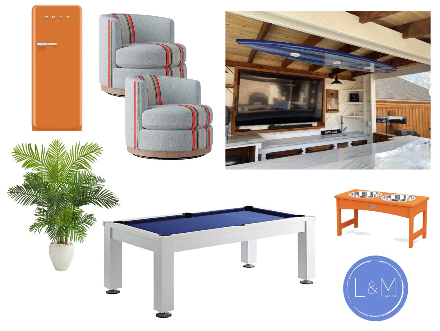 Bringing style and fun to the ultimate outdoor hangout!  From bold colors to cozy seating, this space is ready for entertaining. 🧡🌴

 #OutdoorVibes #GameNightGoals #LandMDesigns

#LTKStyleTip #LTKSwim #LTKHome