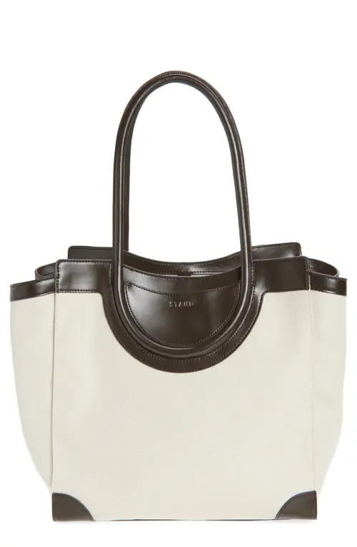 STAUD Maude Canvas & Leather Tote Bag in Natural/Espresso at Nordstrom | Nordstrom