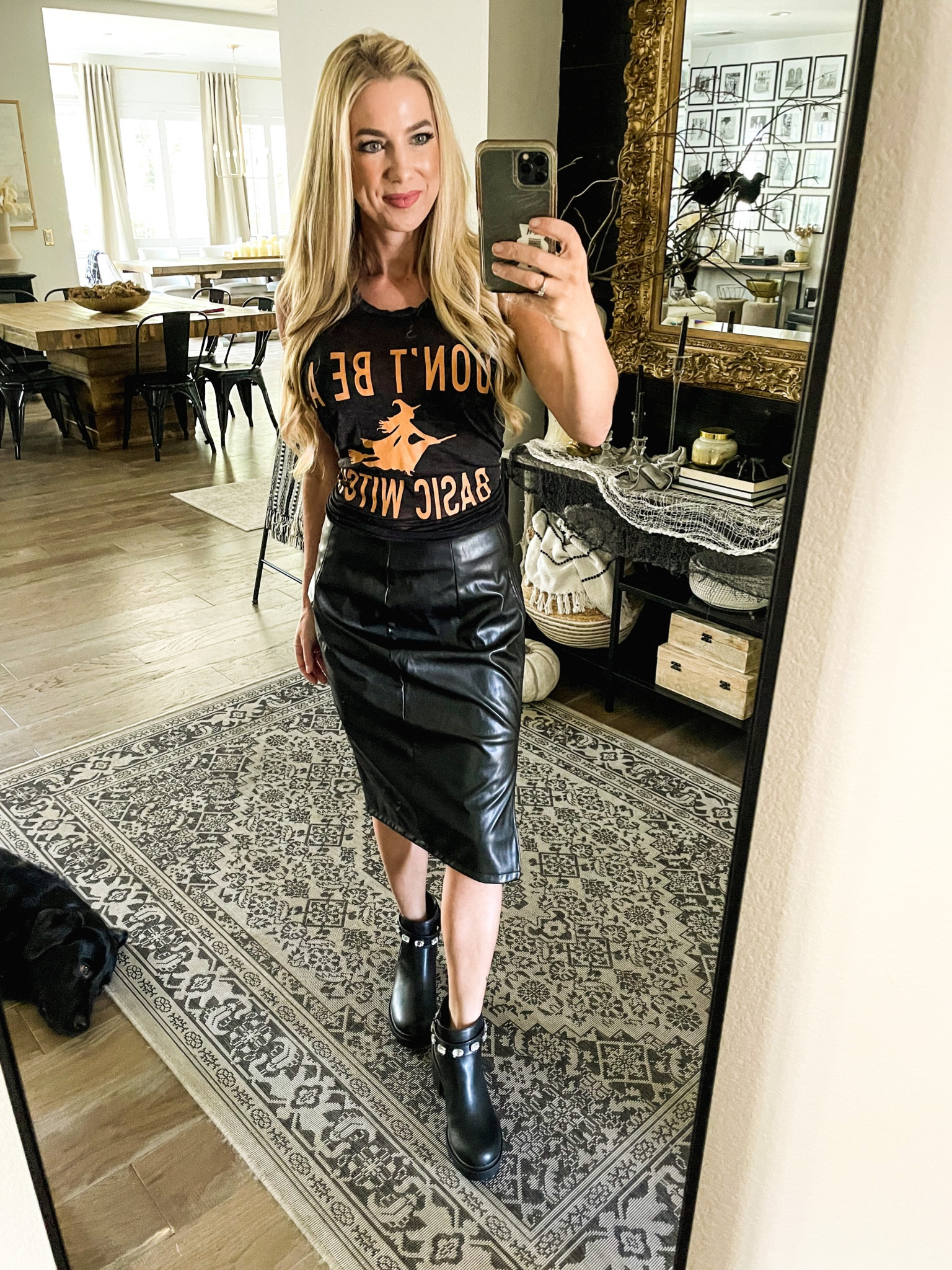 Halloween outfit for fall 

Don’t be a basic witch 
Faux leather skirt
Target find 
Halloween shirt 
Womens black booties 

#LTKHalloween #LTKSeasonal #LTKshoecrush