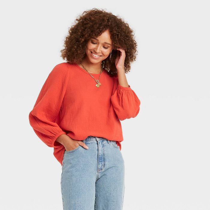 Women's Balloon 3/4 Sleeve Gauze Blouse - Universal Thread™ | Target