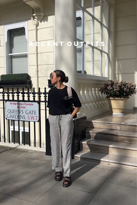 Striped linen trousers outfit inspo 