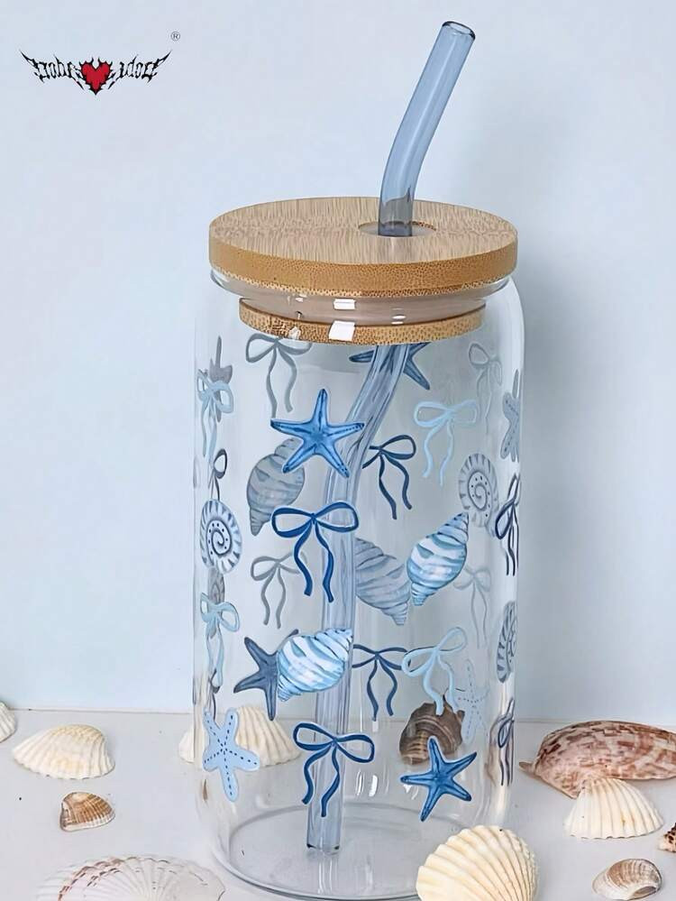 Bow & Seashell Decor Glass Straw Cup, Bottle Shaped Straw Cup, Matcha Straw Cup - Best Gift For Friends! | SHEIN