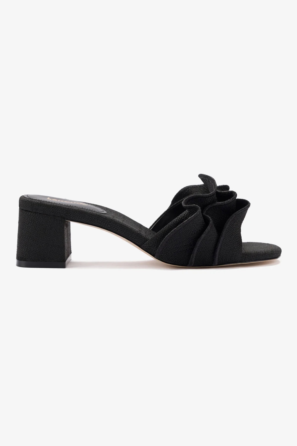 Brigitte Ruffle Mule In Black Raffia | Larroude