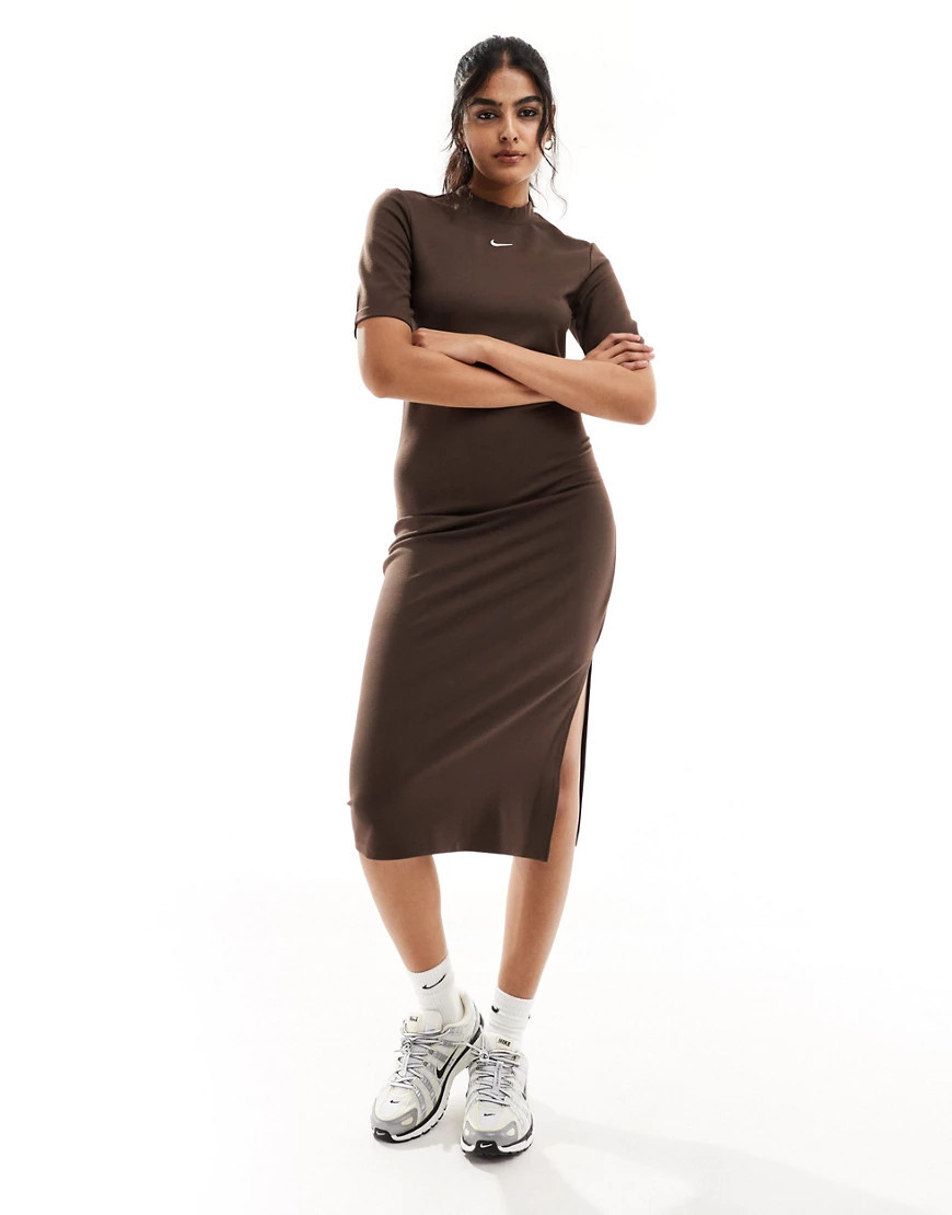Nike Essential midi dress in brown | ASOS (Global)