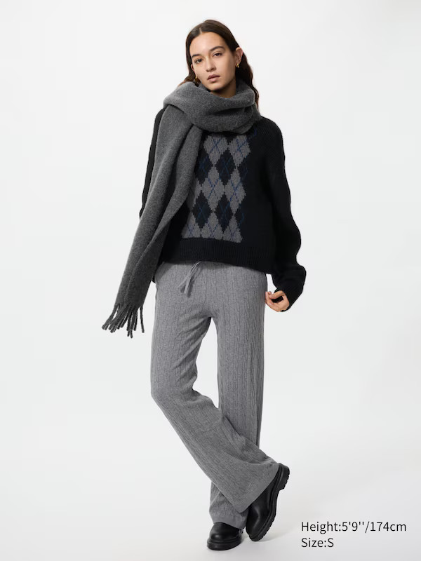 Washable Knit Cable Trousers (Longer)Colour: 06 GREYSize: Women SXXSXSSMLXLXXLSizingGet help with... | UNIQLO (UK)