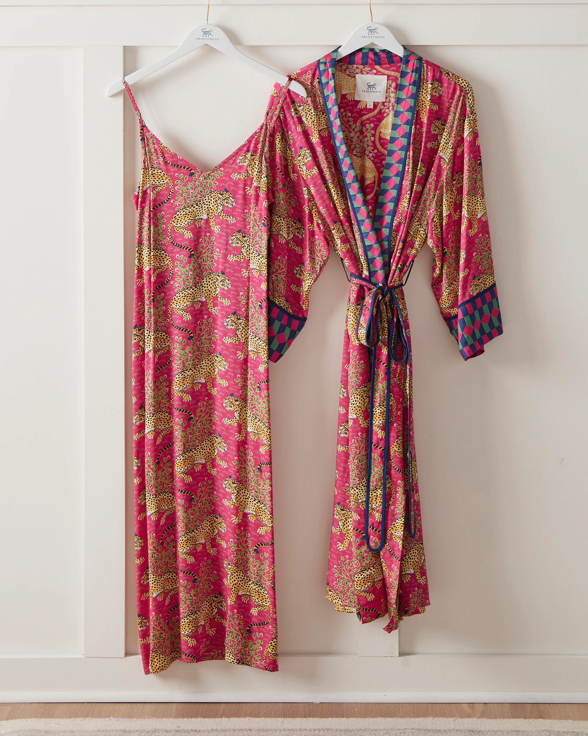 Bagheera - Satin Chic to Sleep Nightie and Satin Robe Set - Hot Pink | Printfresh