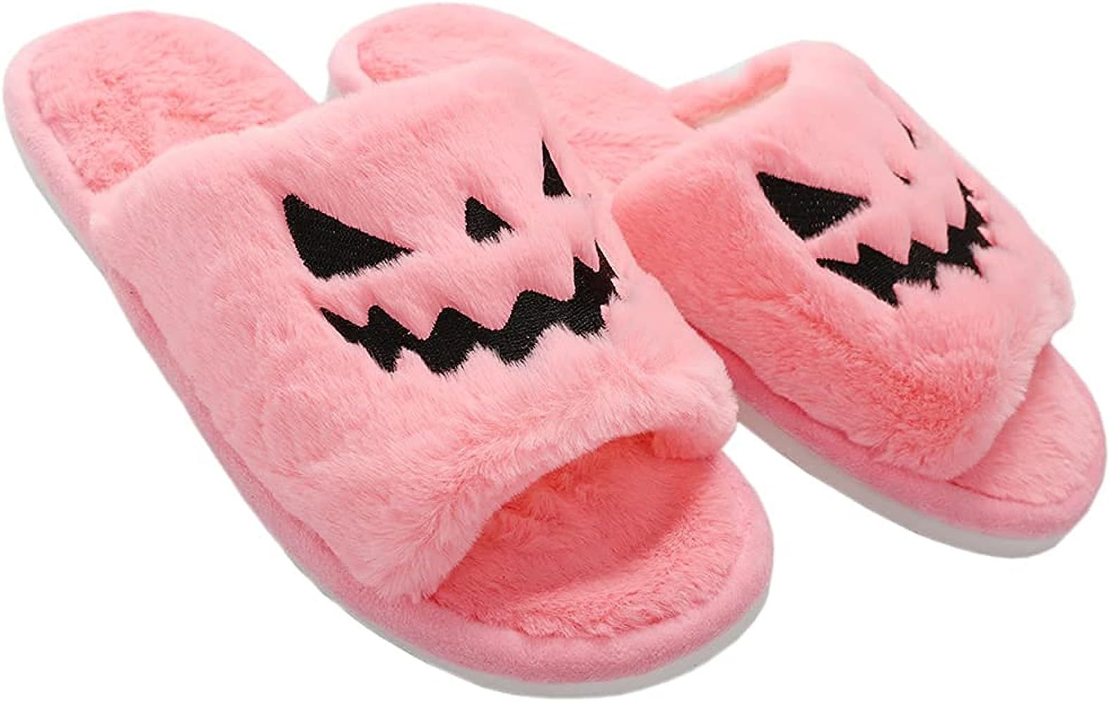 Jeauseul Women's Slippers Men‘s Hallowee Pumpkin Slippers Soft Plush Cozy Open Toe Women Indoor... | Amazon (US)