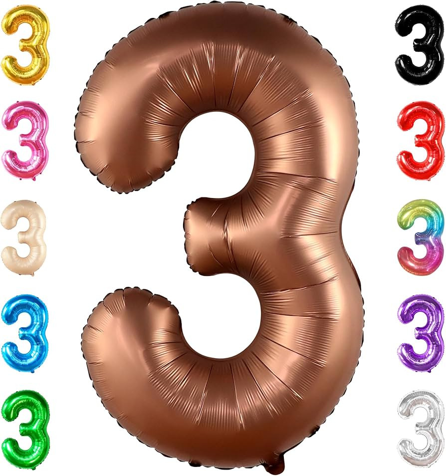 KatchOn, Coffee Brown Number 3 Balloon - 40 Inch | Big Brown 3 Balloon Number, Brown Party Decora... | Amazon (US)