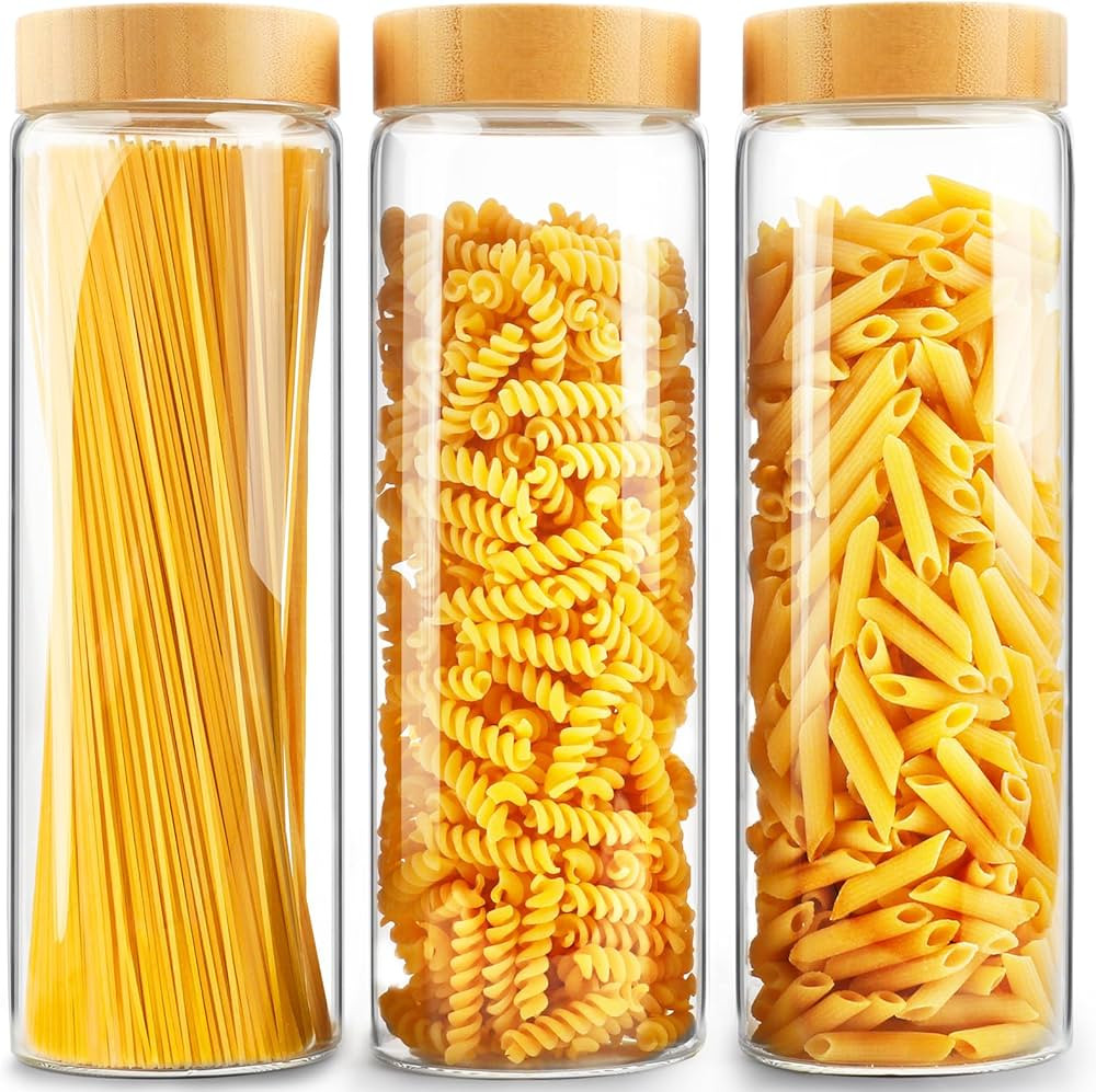 AISIPRIN 80oz Glass Storage Containers with Bamboo Lid, Glass Jars with Airtight Lid, 3 Pack Scre... | Amazon (US)