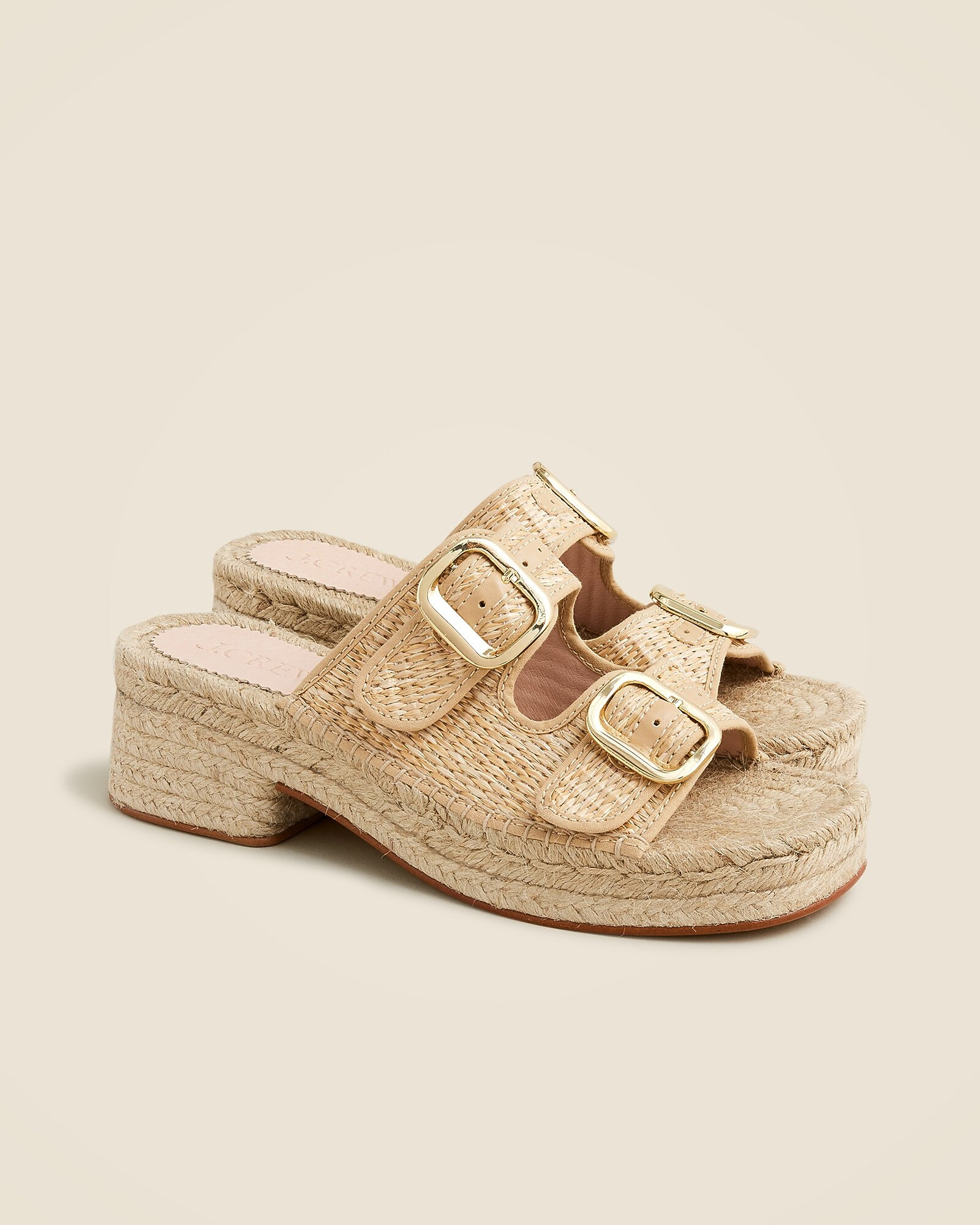 Made-in-Spain block-heel espadrilles in faux raffia | J. Crew US