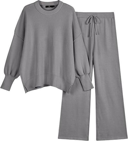LILLUSORY Women 2 Piece Outfits Sweatsuit Sweater Sets Oversized Knit Pullover Tops Wide Leg Pant... | Amazon (US)