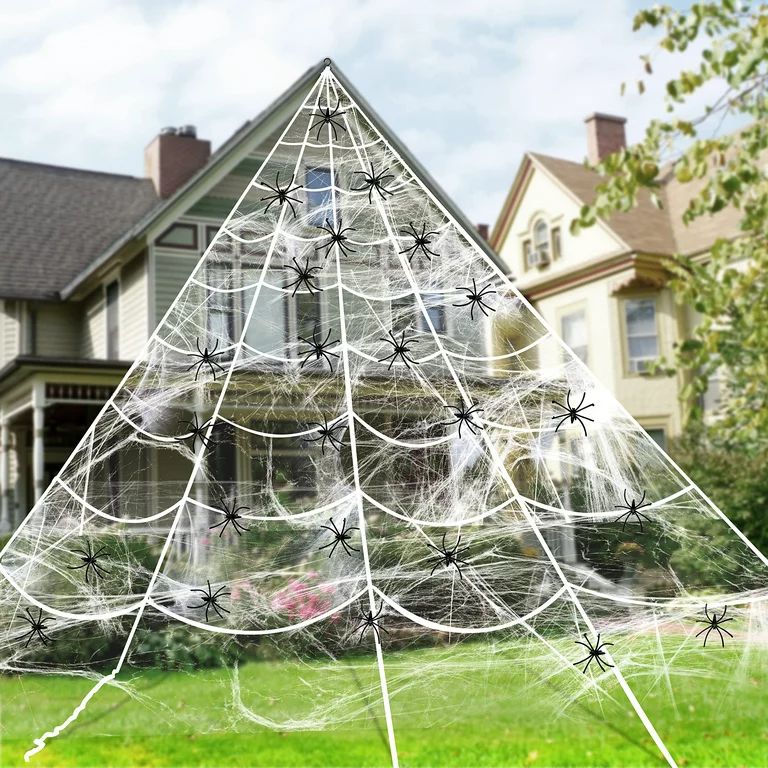JOYIN 23X18 ft Triangular Mega White Spider Web with Cobweb and 24 Spiders for Outdoor Halloween ... | Walmart (US)
