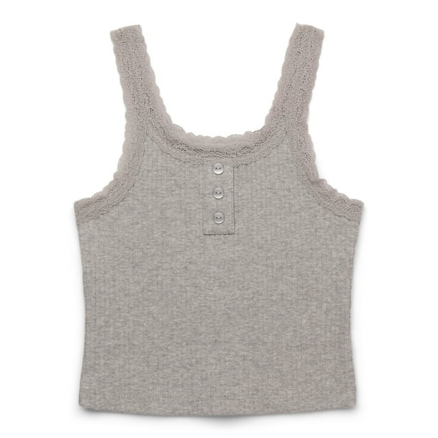 Wonder Nation Tween Girls Henley Tank Top with Lace Trim, Sizes 4-18 | Walmart (US)