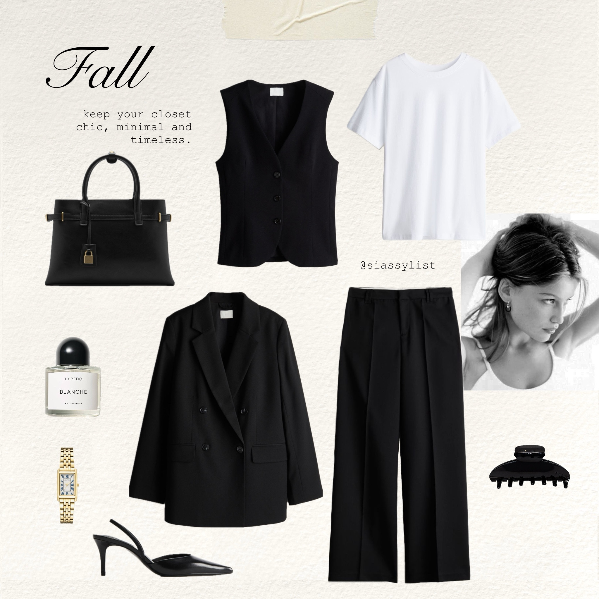 Chic, elegant and timeless outfit - black blazer, black vest, black pants, white t-shirt, black slingback heels, black bag 

#LTKWorkwear #LTKStyleTip #LTKCyberWeek