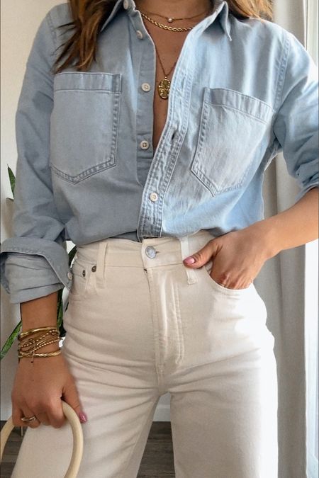 Spring denim on denim look! ✨👌🏼
shirt size small. It runs big. Size one down. 
Jeans size 23

#LTKstyletip #LTKFind #LTKunder100
