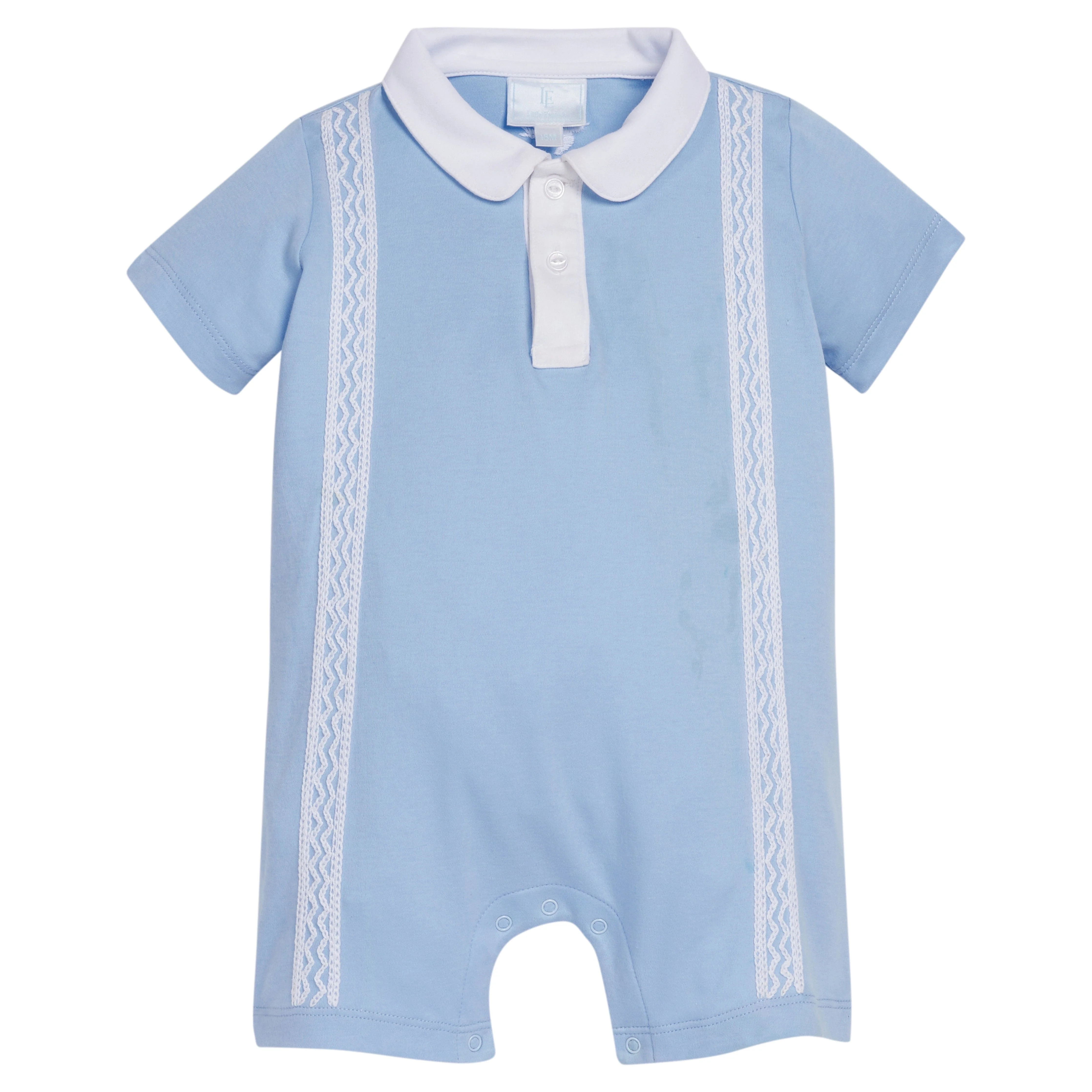 Embroidered Peter Pan Polo Romper - Light Blue | Little English