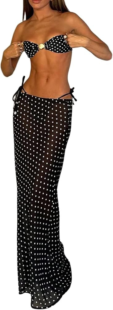 MakeMeChic Women's 3 Piece Zebra Cheetah Bikini Sets Polka Dots Strapless Bathing Suit with Swims... | Amazon (US)