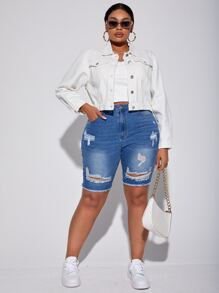 Plus Flap Pocket Crop Denim Jacket SKU: sf2211262218225531(18 Reviews)Cotton$25.49$24.22Join for ... | SHEIN