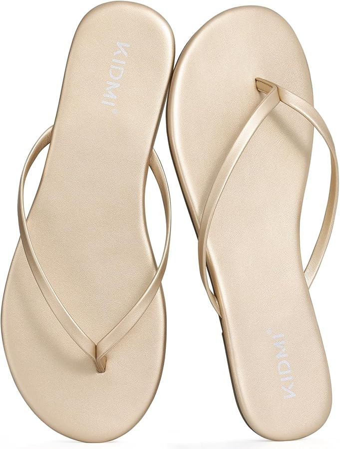 KIDMI Thong Flip Flops for Women - Memory Foam Summer Beach Sandals for Women - Vegan Leather Fla... | Amazon (US)