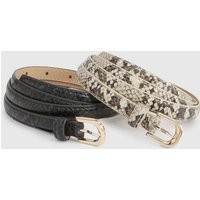 boohoo Women's Snake Print 2 Pack Basic Skinny Belts in Black | Size: Small/Medium | Polyurethane | boohoo (US & Canada)