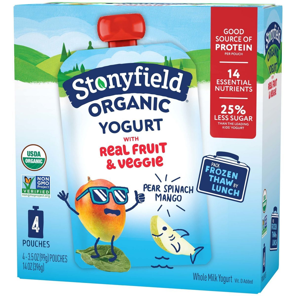 Stonyfield Organic Whole Milk Pear Spinach Mango Kids' Yogurt - 4ct/3.5oz Pouches | Target