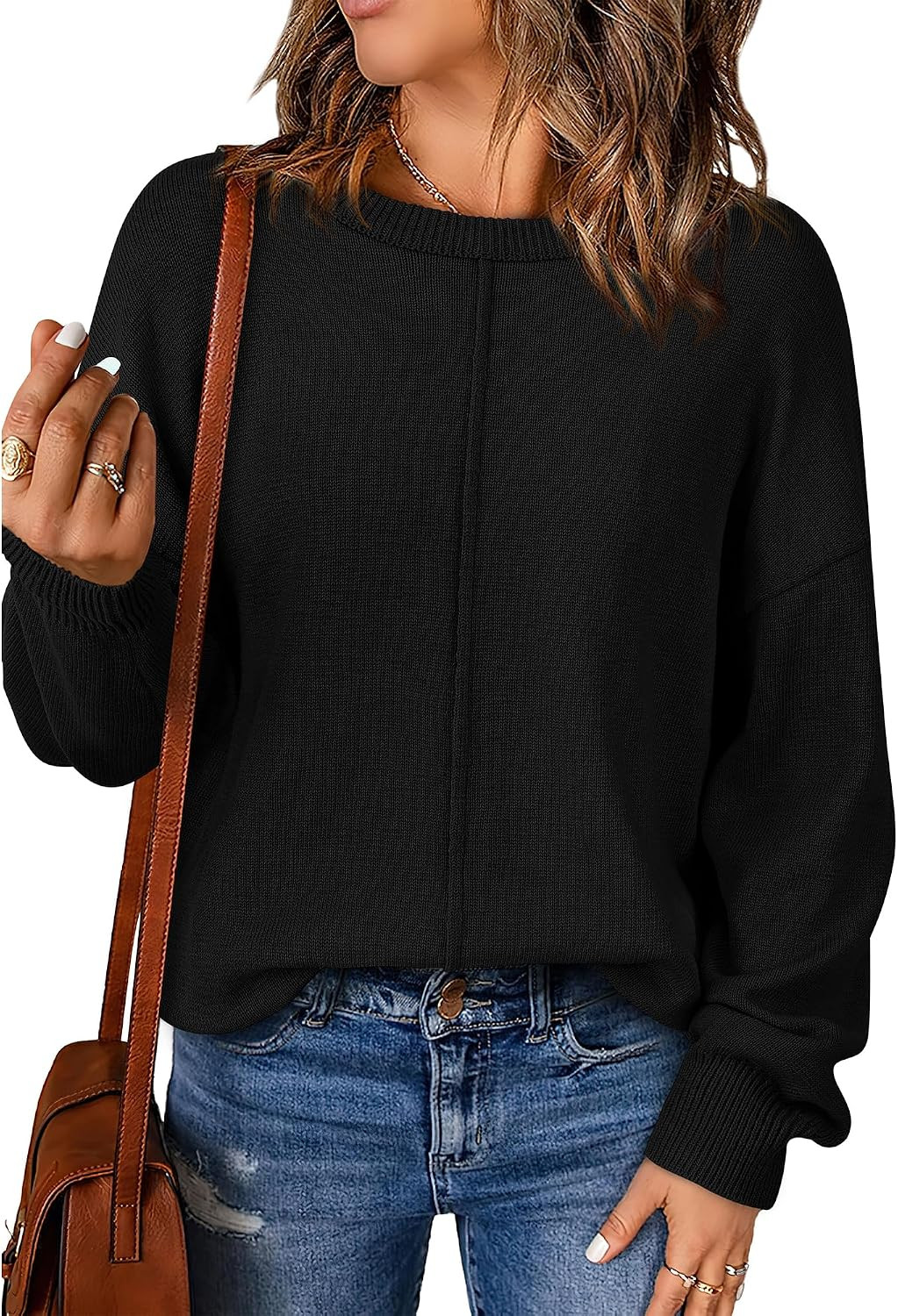 BTFBM Pullover Sweaters for Women Fall Crewneck Slouchy Long Sleeve Sweater Loose Casual Knit Tops Winter Clothes 2026 | Amazon (US)