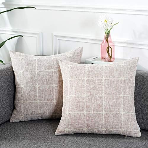 AmHoo Pack of 2 Farmhouse Plaid Decorative Throw Pillow Covers Modern Jacquard Pillowcases Faux L... | Amazon (US)